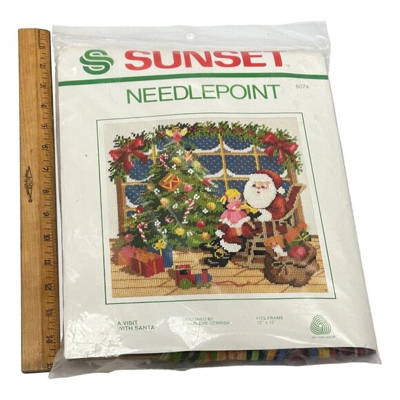 Sunset Needlepoint A Visit With Santa 12 x12  6074 1981 USA Sealed - Picture 5 of 6